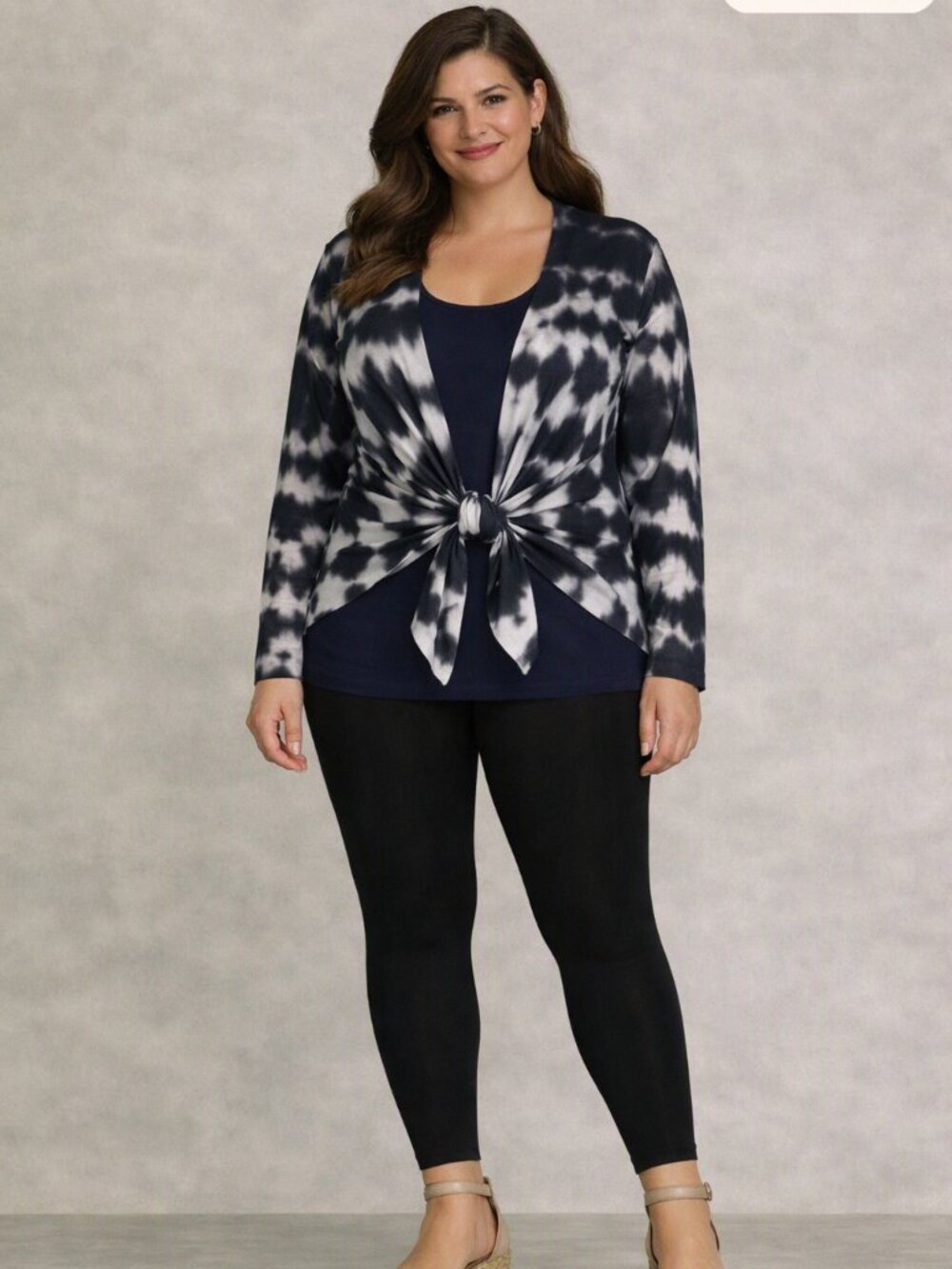 Simply Vera--Vera Wang Black, White and Navy Tie‑Dye Cardigan, Size Large
